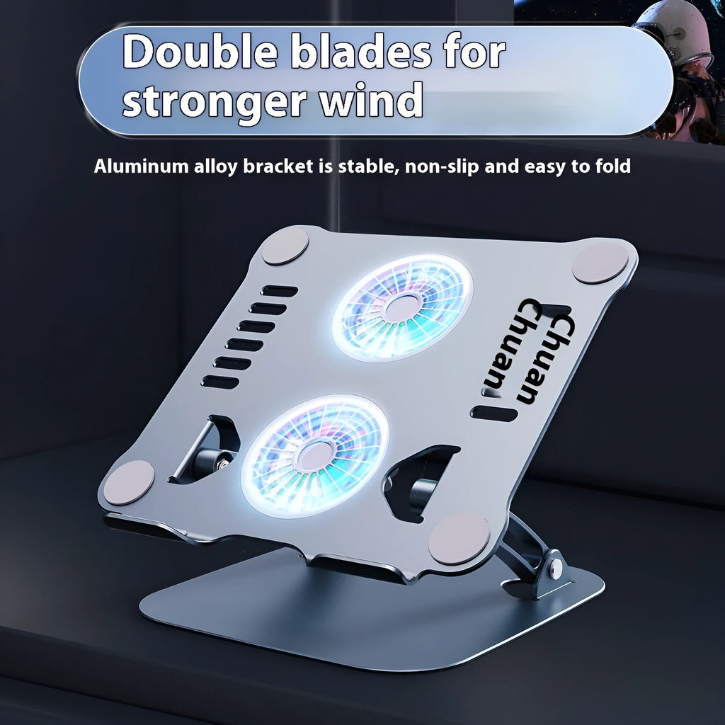 Aluminium alloy foldable laptop cooling bracket in silver, dimensions 30x26x5.5cm