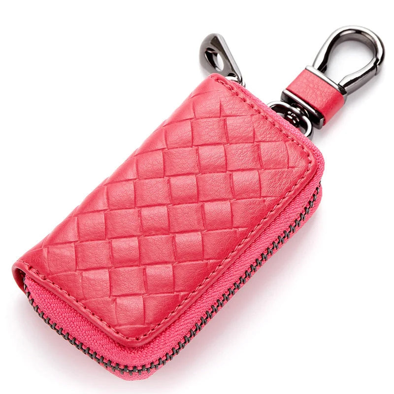 Men's woven leather car key case in various colours