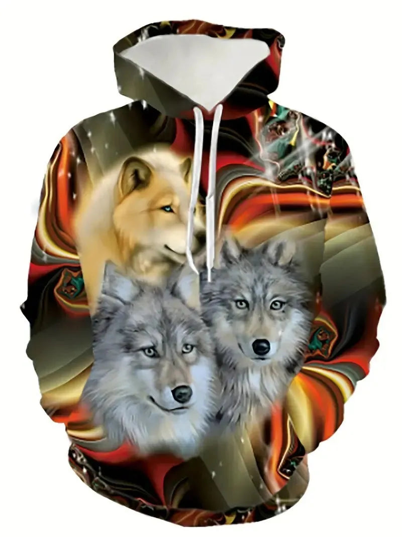 Men's plus size camouflage 3D digital print hooded sweater with zip pocket, black, loose fit