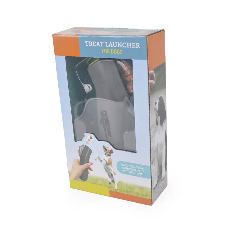 Dog Training Snack Launcher in grey, dimensions 18cm x 7.5cm x 3.5cm