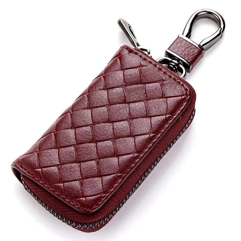 Men's woven leather car key case in various colours