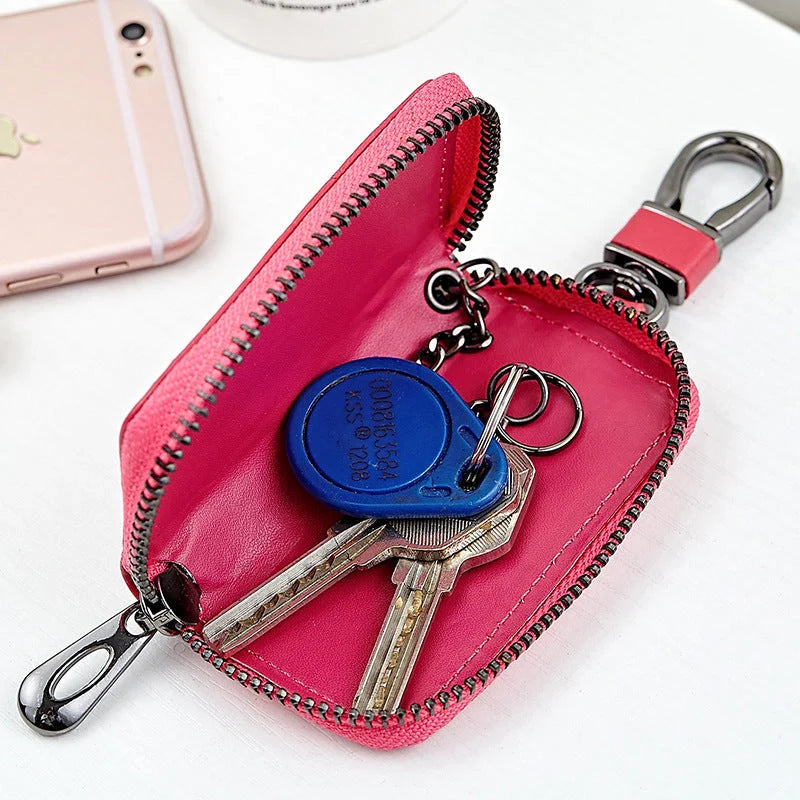 Men's woven leather car key case in various colours