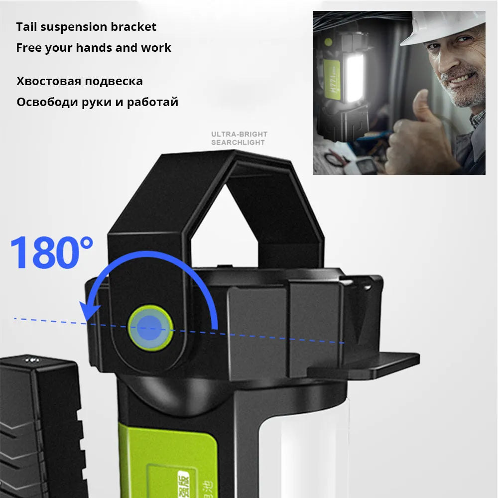 H771 portable LED camping and work light with removable battery and shoulder strap.