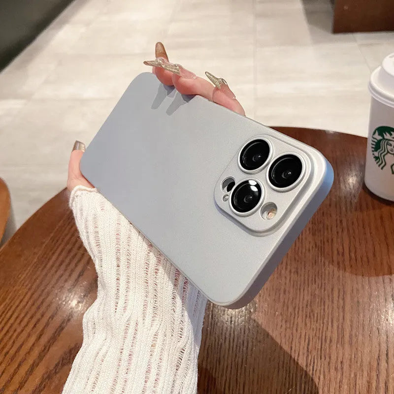 Ultra-thin frosted PC phone case with all-inclusive lens protection for iPhone, shown in Chinese Red