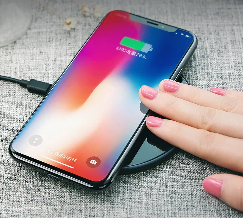 Glass wireless charging disc with LED indicator in black and white options