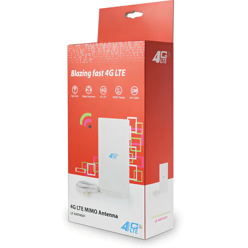 White B593B880 router antenna with 49 dB gain, 700-2700 MHz range, SMA/TS-9/CRC9 connectors for signal boost