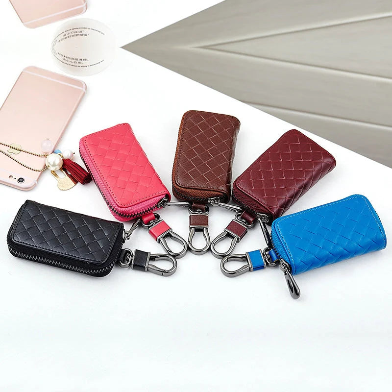 Men's woven leather car key case in various colours