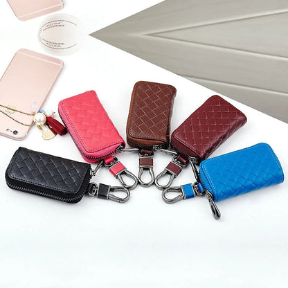 Men's woven leather car key case in various colours