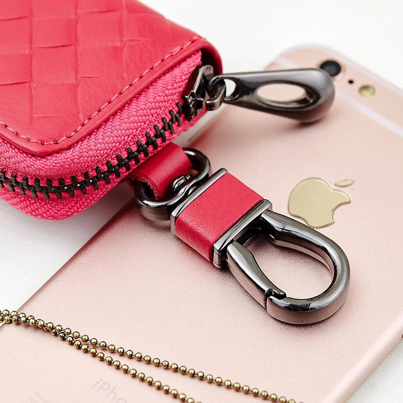 Men's woven leather car key case in various colours