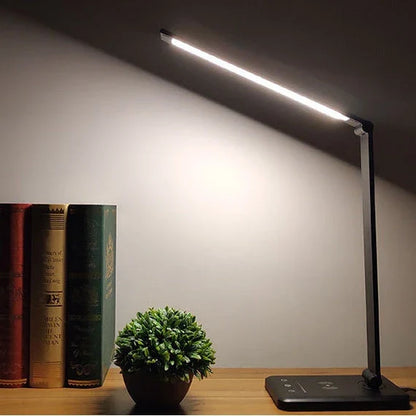Wireless charging LED desk lamp with adjustable lighting and auto timer function