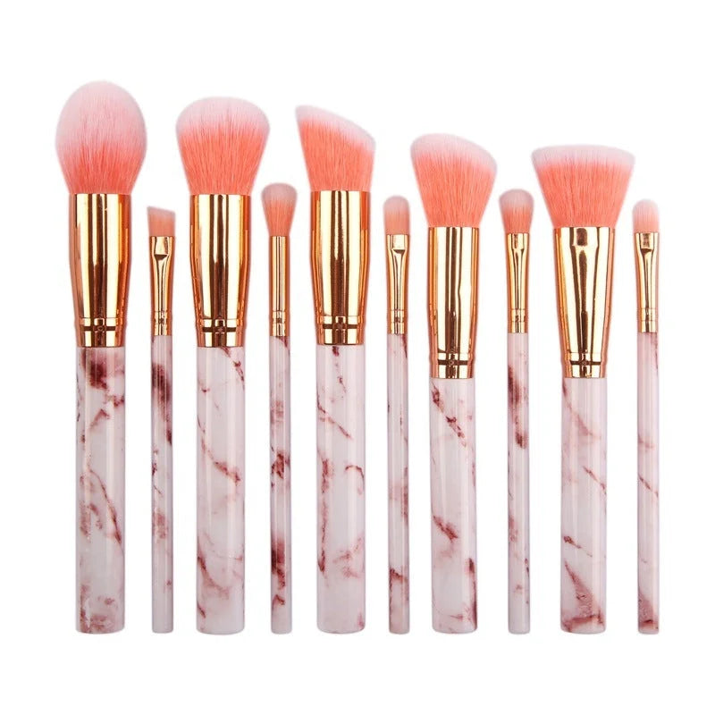 10-piece marble makeup brush set with 5 large and 5 small brushes for precise beauty application