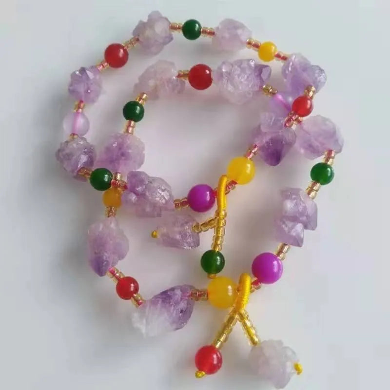 Purple amethyst bracelet with natural shaped beads and Chinese fu character charm for women