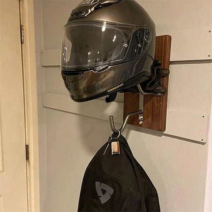 Sturdy black motorcycle helmet rack jacket hook mounted on wall
