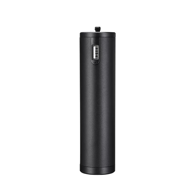 Black aluminium alloy power bank with carrying handle showing 6800mAh capacity and compact dimensions