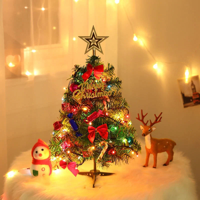 Mini Christmas tree with LED lights and festive decorations, 50cm tall