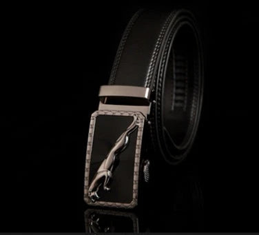 Men's automatic buckle leather belt with gold buckle head, 3.55cm width