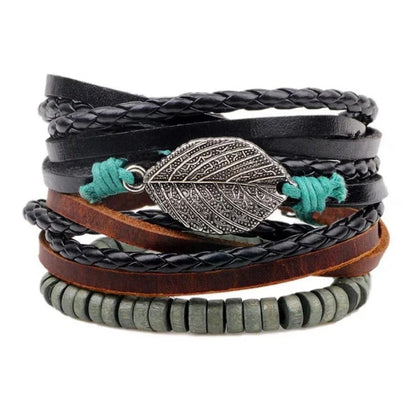 Men's genuine leather vintage braided bracelet with adjustable sliding knot