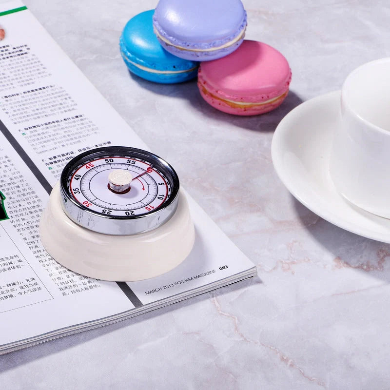 Stainless steel mechanical kitchen timer with magnet and visual red dial