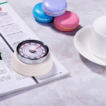 Stainless steel mechanical kitchen timer with magnet and visual red dial