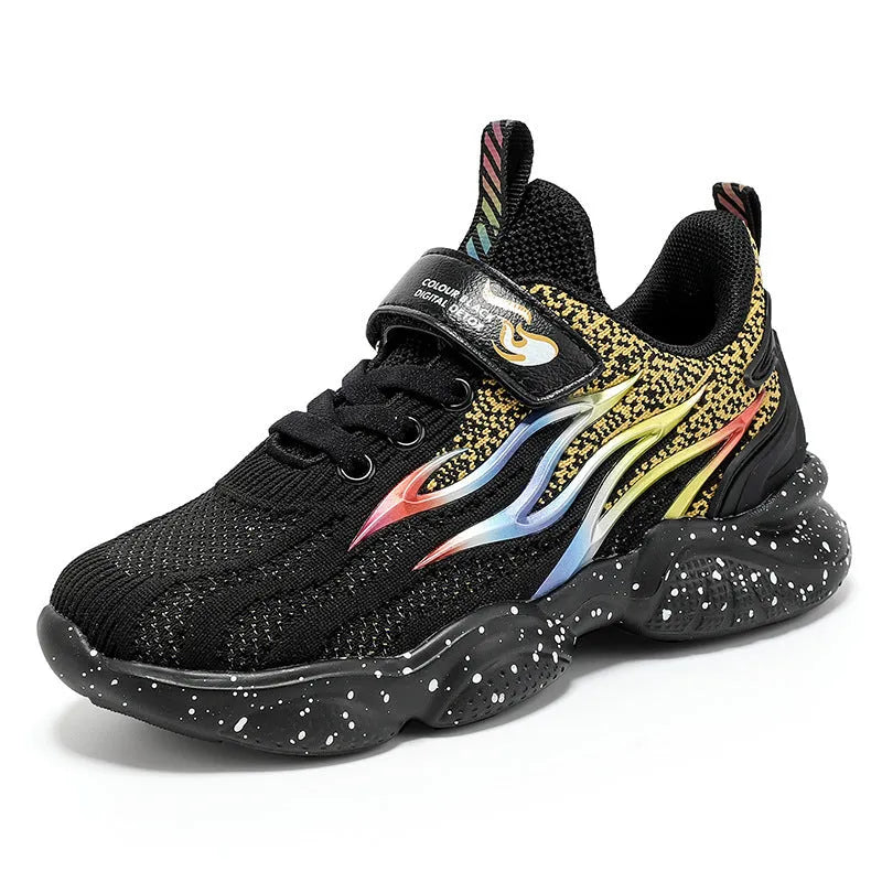 Boys sneakers with mesh upper and TPU details in beige, black gold, and black red colour options
