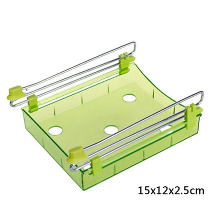 A versatile fridge organiser made of durable plastic with a clever drawer design for easy storage and access in the kitchen.