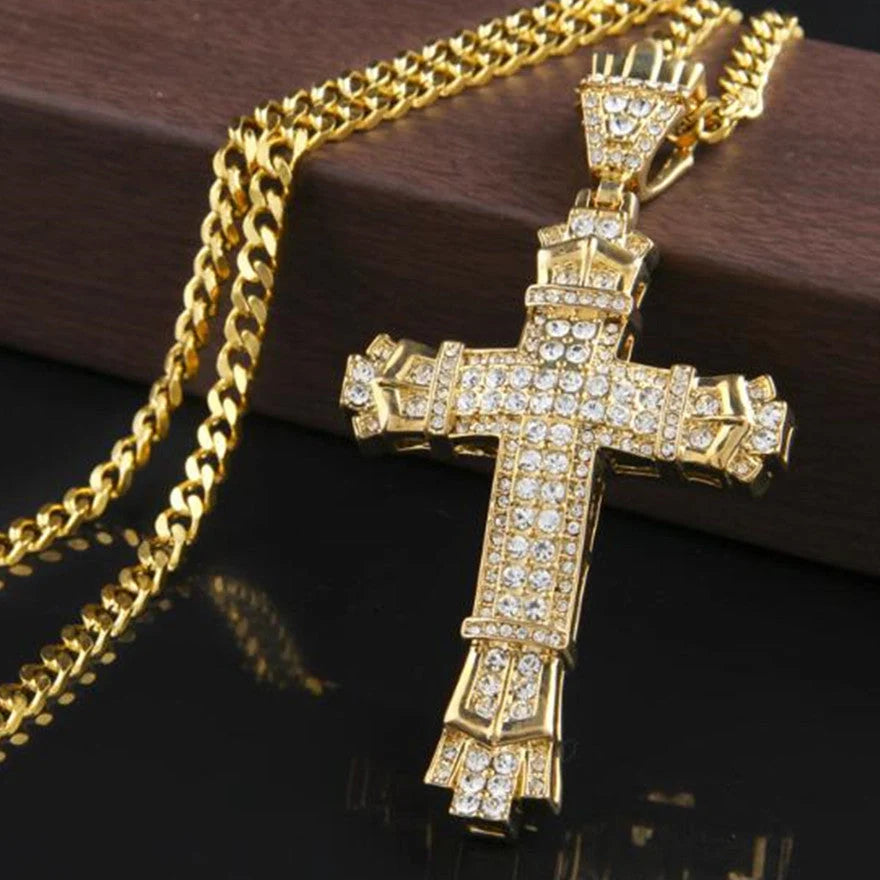Men's stylish alloy cross necklace with durable chain