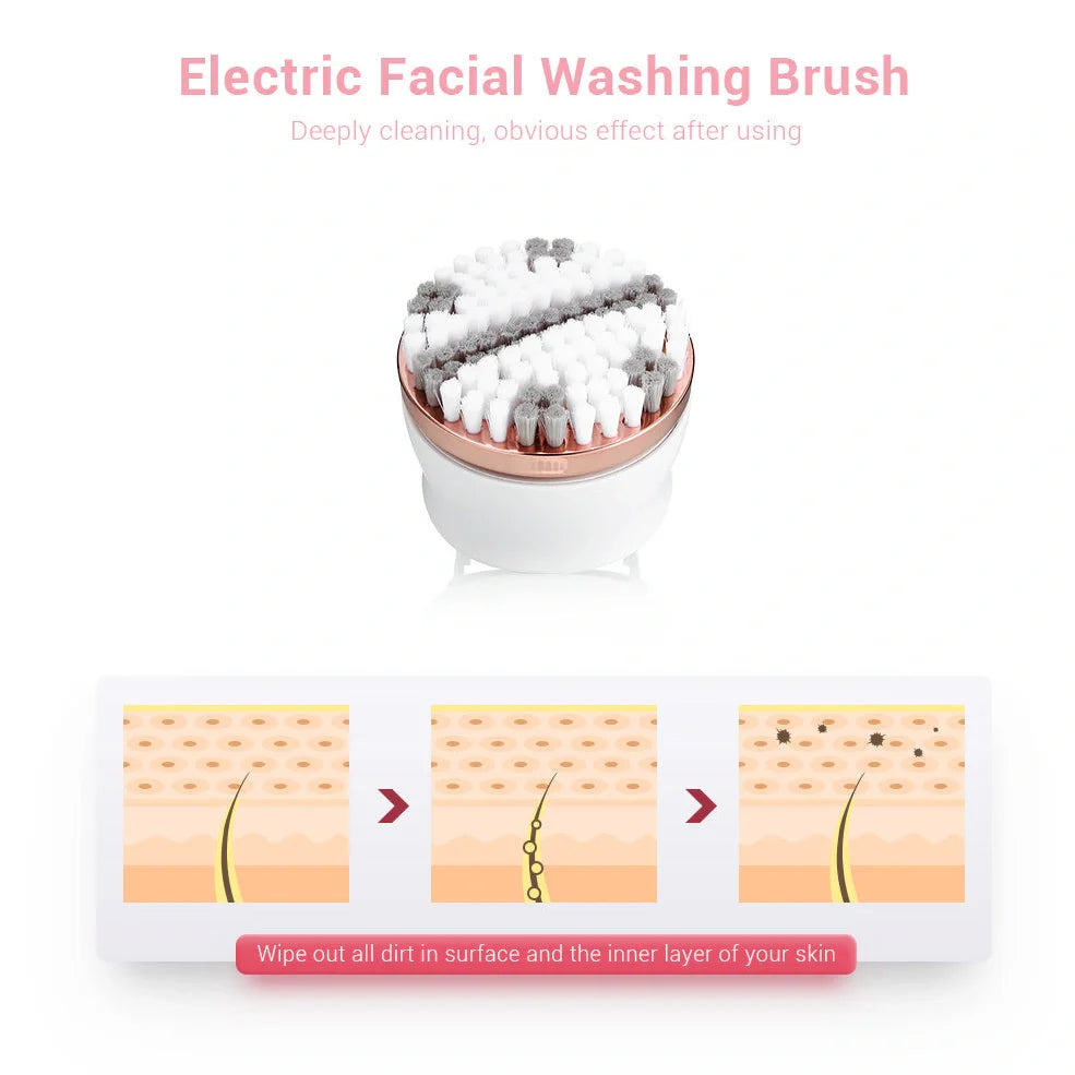 Black 4-in-1 rechargeable electric shaver epilator with four interchangeable heads for hair removal and facial care