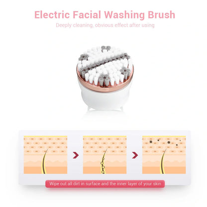 Black 4-in-1 rechargeable electric shaver epilator with four interchangeable heads for hair removal and facial care