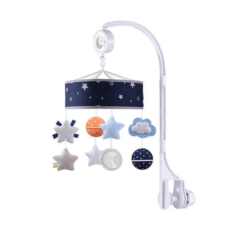 Baby crib mobile with rotating music star and soft pendants for infant development