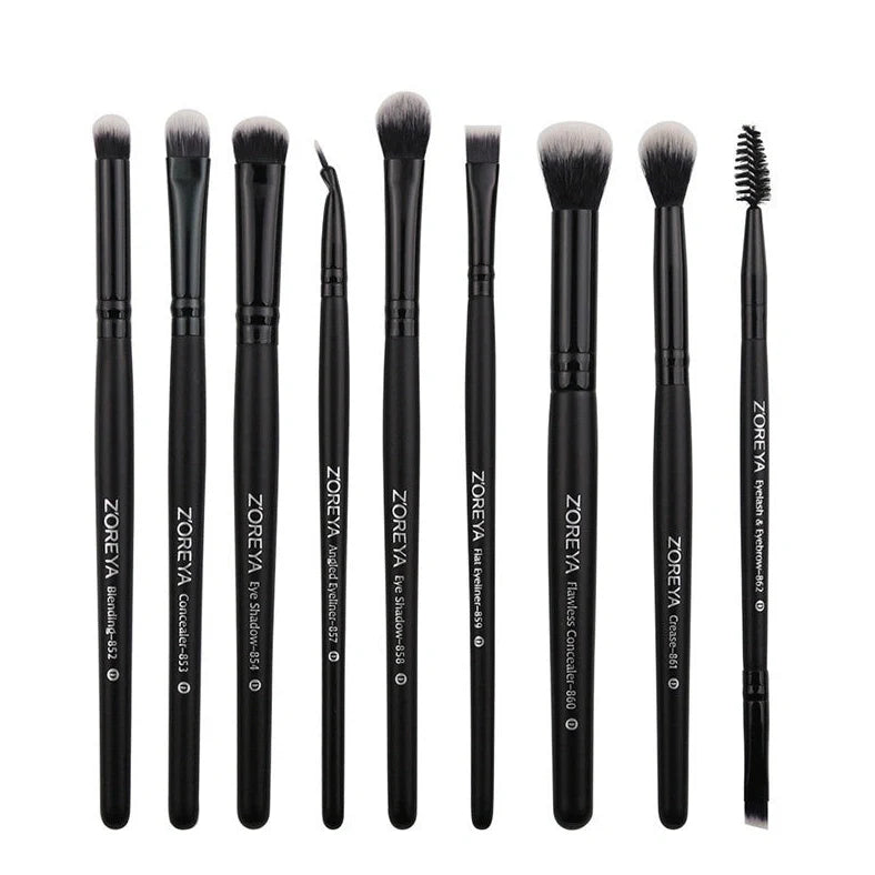 ZOREYA15 15-piece black makeup brush set with synthetic bristles and wooden handles