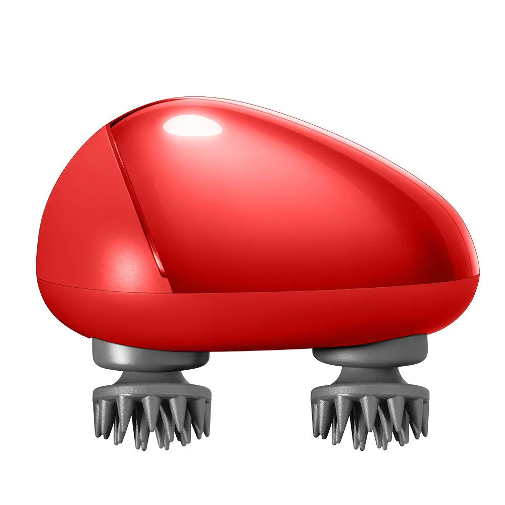 Red DC5V electric scalp massager showing compact 110x120x82mm design