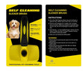 Pet self-cleaning slicker brush with stainless steel needles, green handle, comb surface 12.6 x 7cm, for dogs and cats