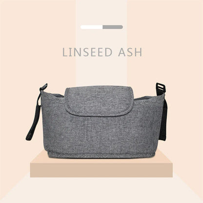 Stylish and functional stroller organizer bag with separate compartments, made of durable cotton and linen materials