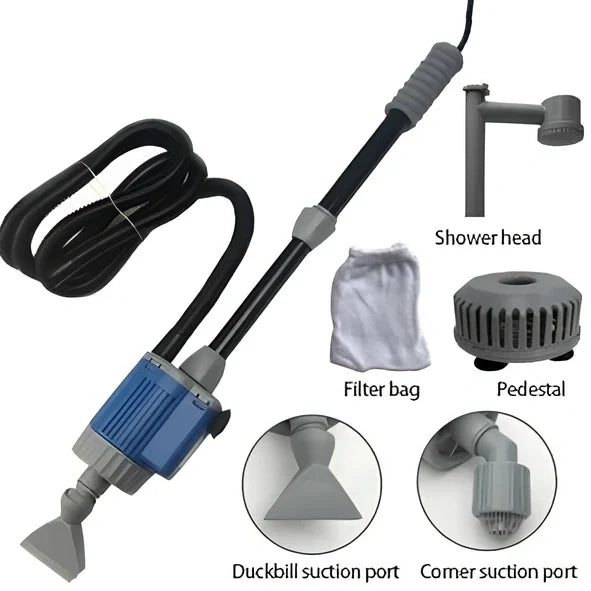 Aquarium multifunction water changer with 84 cm 28 W model, 16 mm hose, and suction ports for gravel vacuuming and siphoning