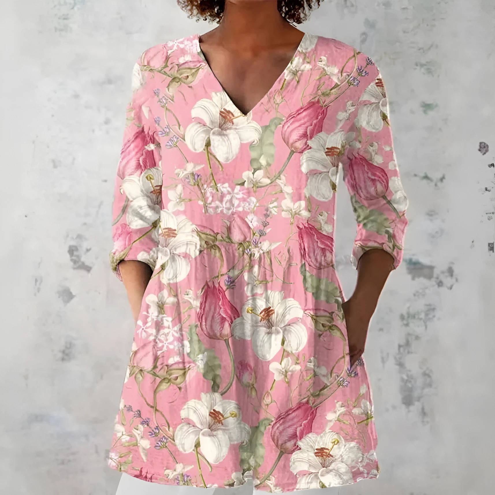 Women's slim-fit long-sleeve top with a retro digital print pattern in a colour style option.