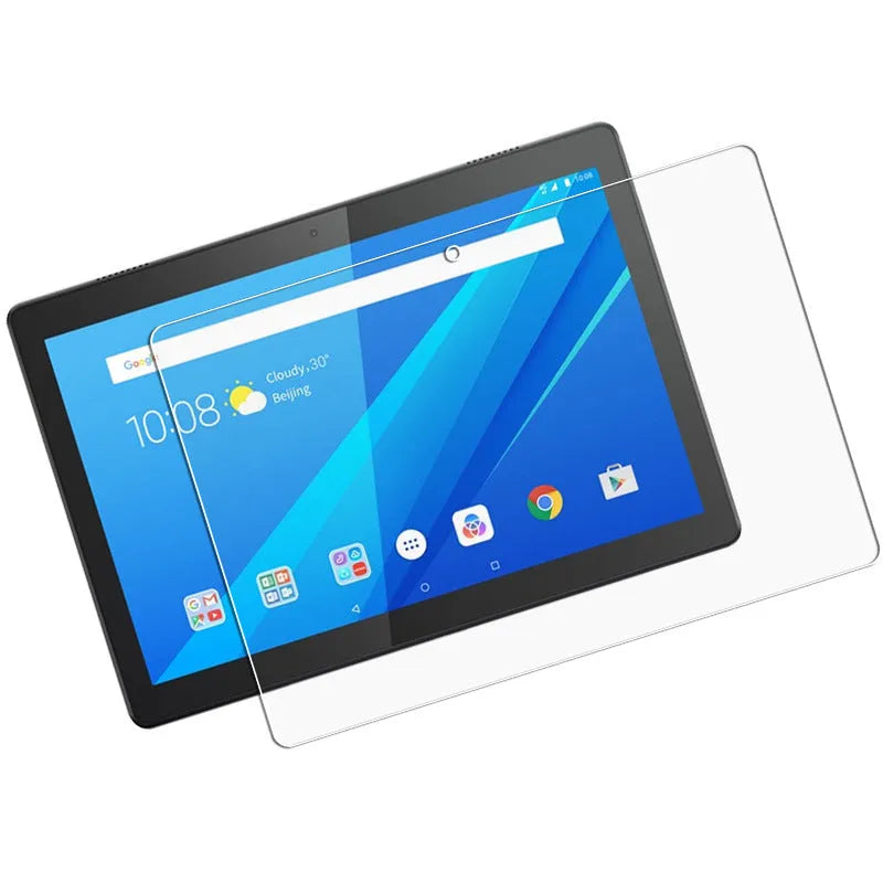 White PET tempered film screen protector for 10.1-inch Lenovo tablets lying flat on a clean surface