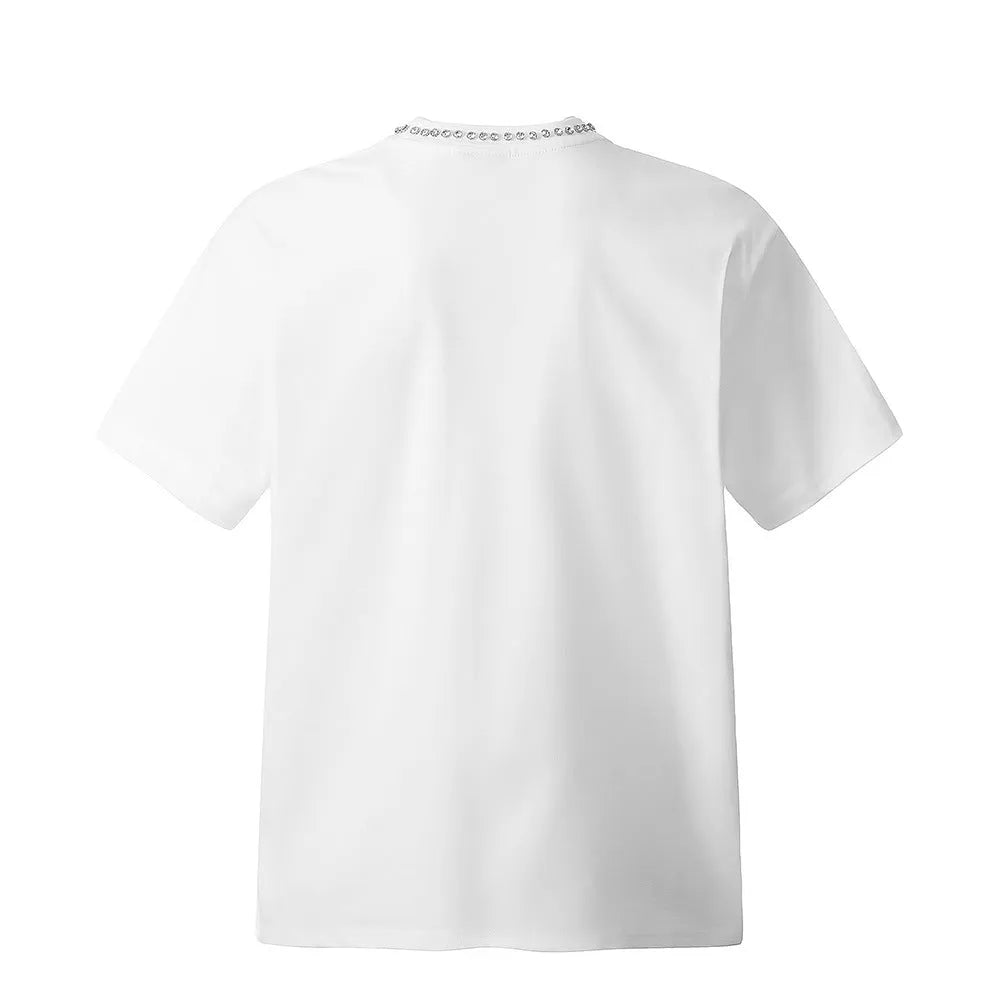 Men's Short Sleeve T-Shirt with Cross Star Pattern Cotton Leisure Top Available in White and Black Sizes S M L XL