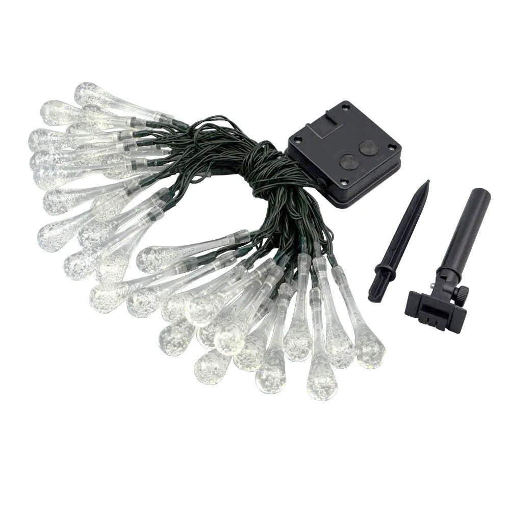 30 LED solar-powered outdoor string lights with bubble drops pendant design on 6.5 metre waterproof cable