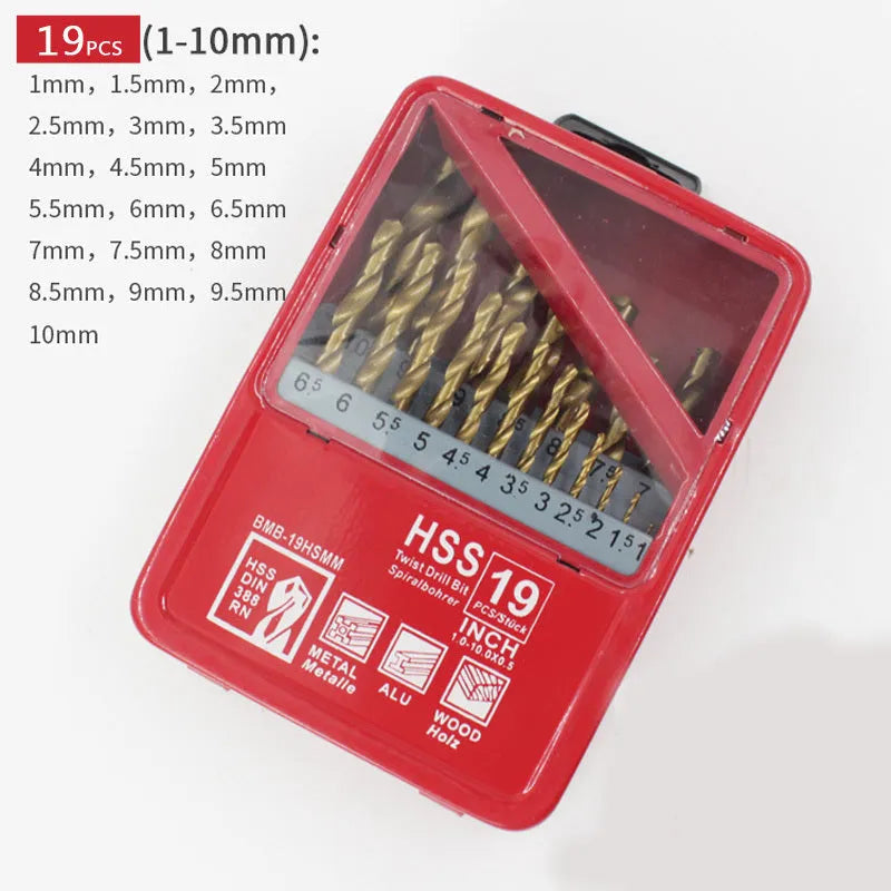 Twist drill set with 1.5mm cutting diameter high speed steel external cooling round handle 135 degree tip