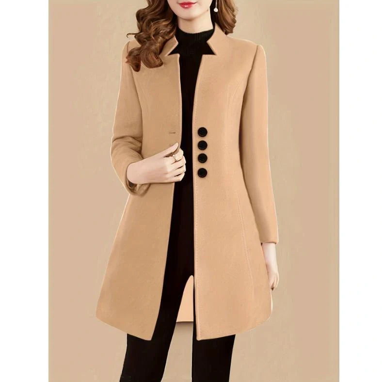 Women's slim-fit modal coat with rabbit fur fabric in army green colour, showing 40cm short length and Korean style cut