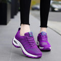 Ladies net shoes mesh breathable casual sneakers in grey, lace-up, flat sole, side view