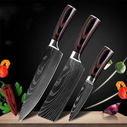 Premium stainless steel kitchen knife set with razor-sharp blades and ergonomic handles for precise cutting and slicing