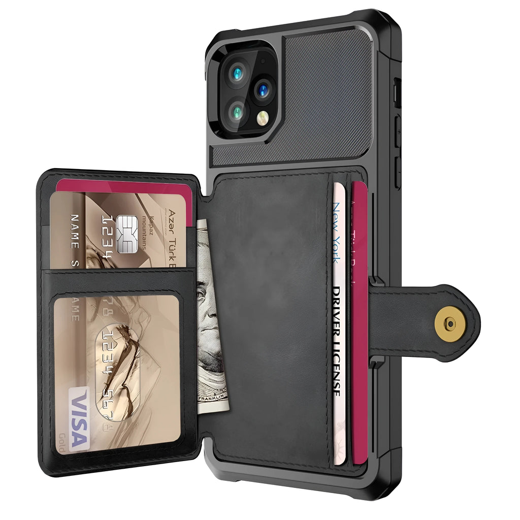 Imitation leather iPhone case with card wallet slot in business solid colours