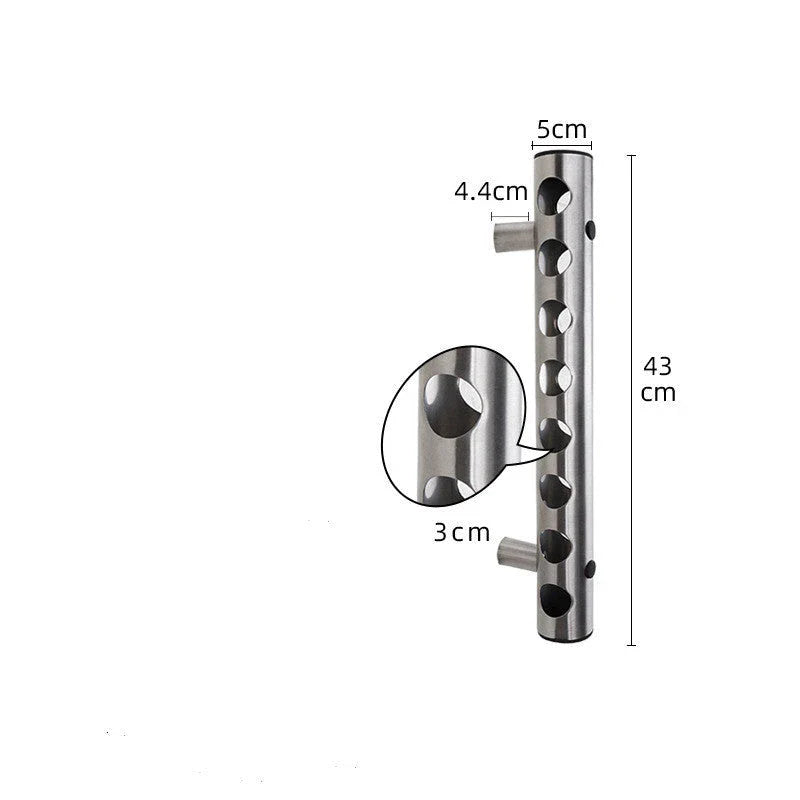 Stainless steel wall-mounted wine rack with 8 or 12 hole options for elegant wine storage