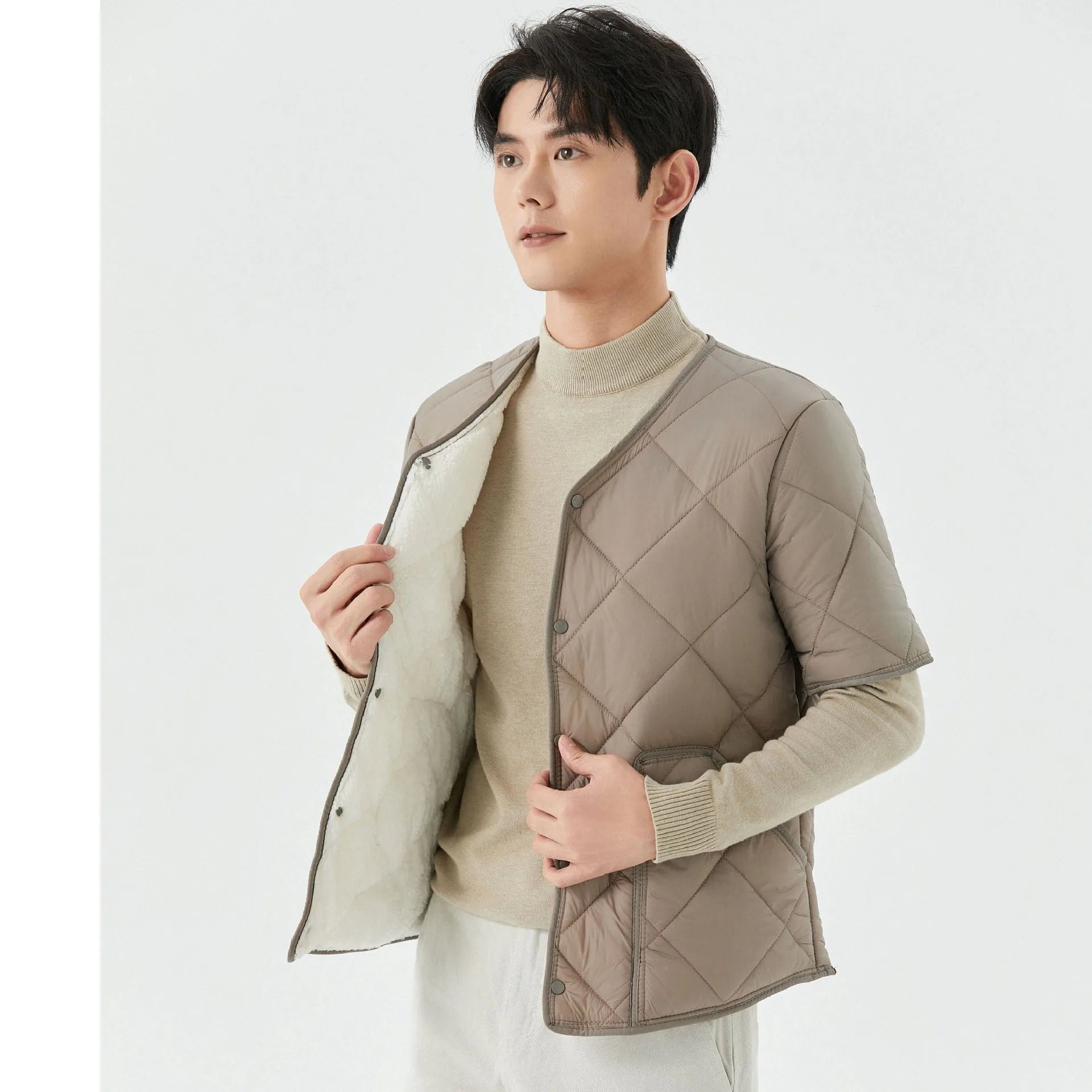 Men's cotton jacket top with velvet thermal lining in dark gray, fleece-lined, casual wear