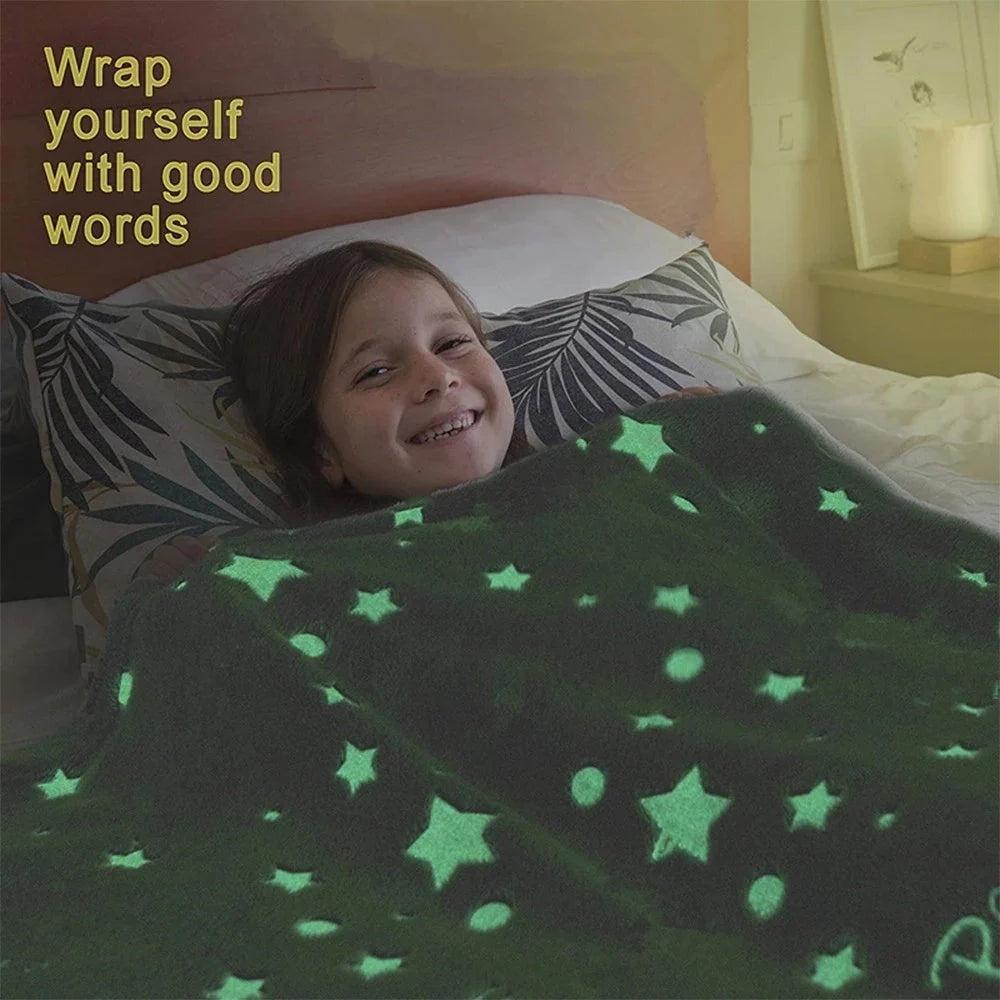 Glowing stars and moons polyester wool blanket for nighttime comfort