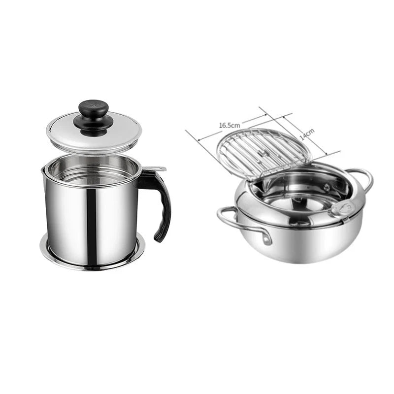 Stainless steel folding frying basket with thermometer for perfect frying