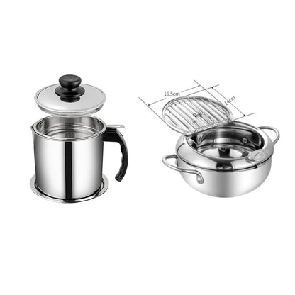 Stainless steel folding frying basket with thermometer for perfect frying