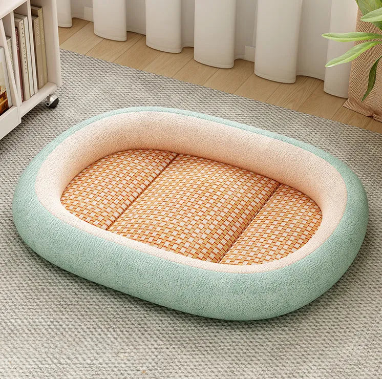 Removable cover pet nest for dogs and cats filled with cotton, shown in dark grey colour.