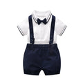 Baby gentleman's short sleeve neutral bodysuit on infant against light background